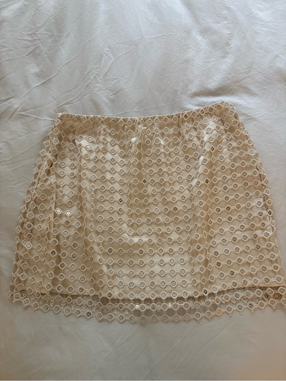 12th Tribe Beige Lace Circle-Pattern Mini Skirt